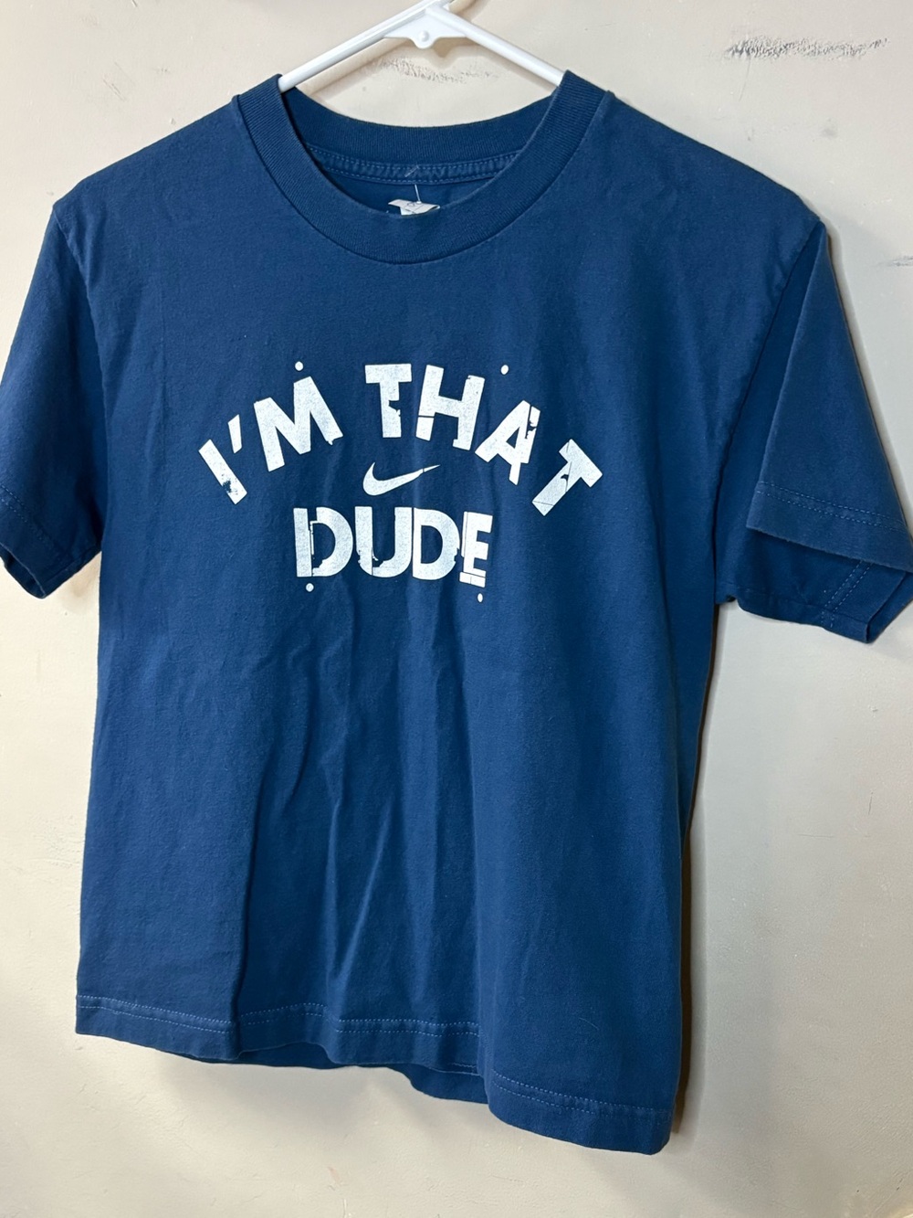 Nike Navy Blue Kids Graphic Tee with White 'I'm That Dude' Print. Size medium